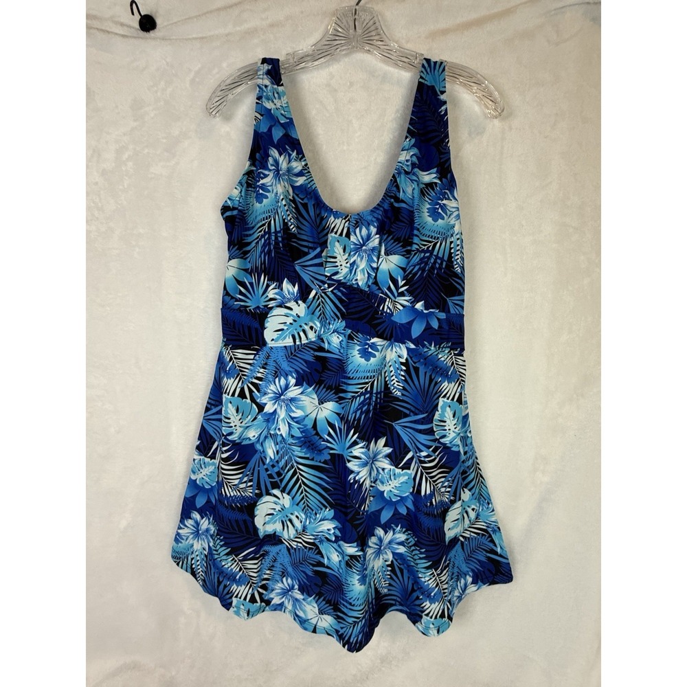 Your Best Look‎ Blue Tropical Swim Dress One Piece Skirted Swimsuit 18